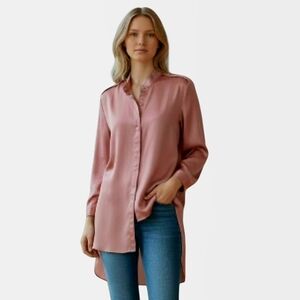 HUMANOID Cotton Silk-Blend Tunic Top – Dusty Rose Snap Front. Size Medium